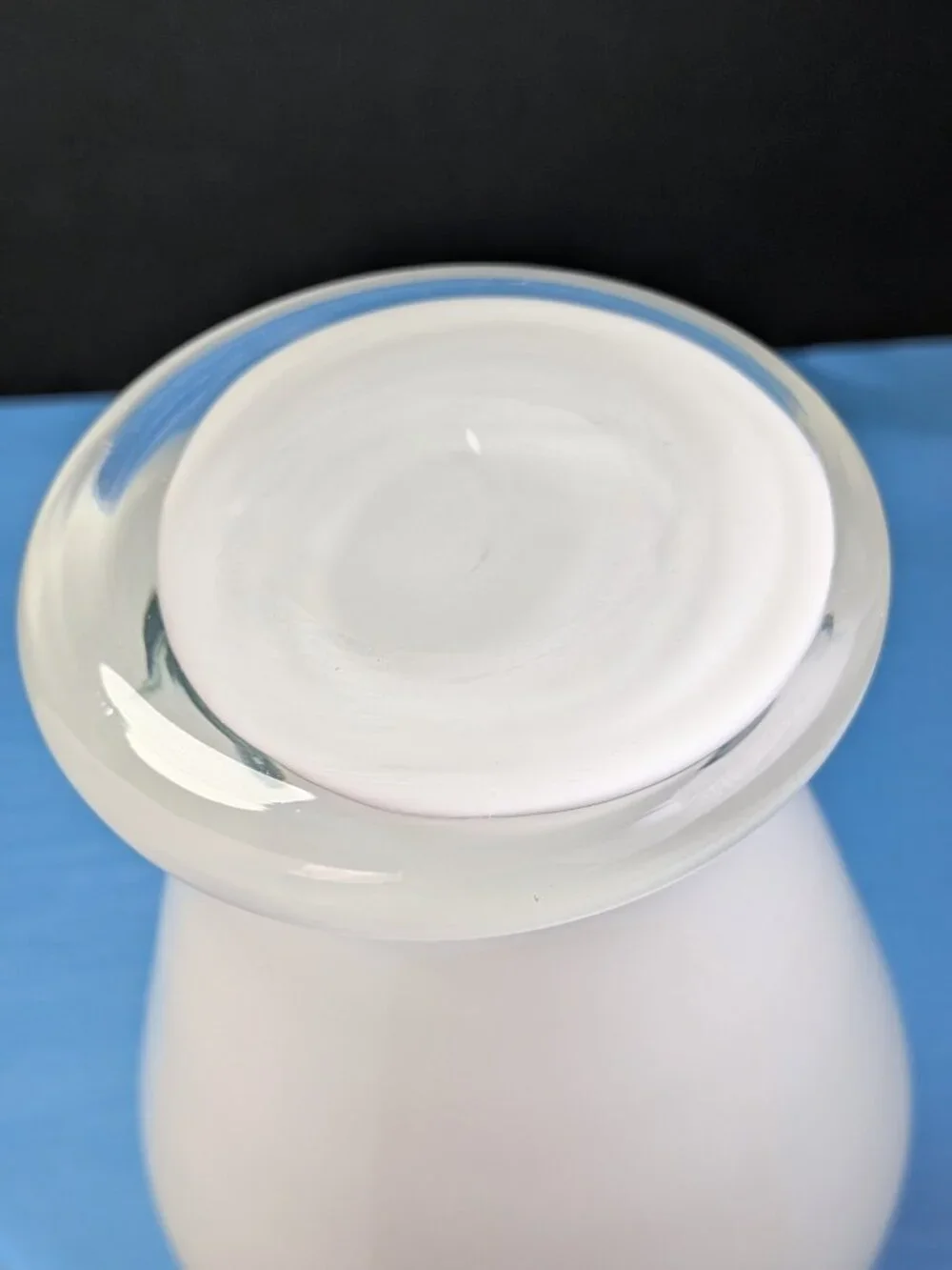 Vintage Cased White Milk Glass Trumpet Vase Cobalt Blue Rim Floral Bead Bundle